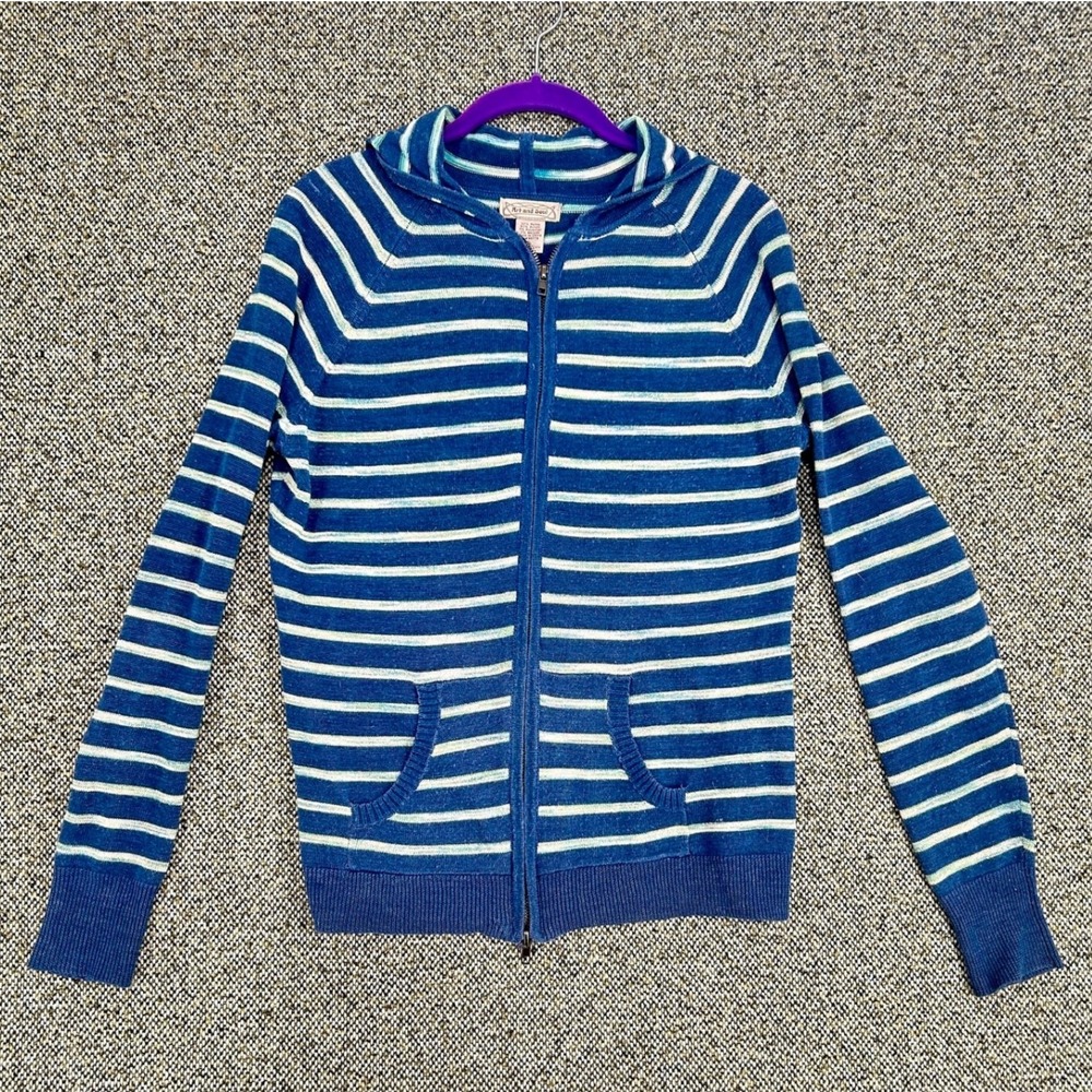 Y2K Art and Soul Striped Knit Zip Up Hoodie Metallic Blue Green Small RN88779